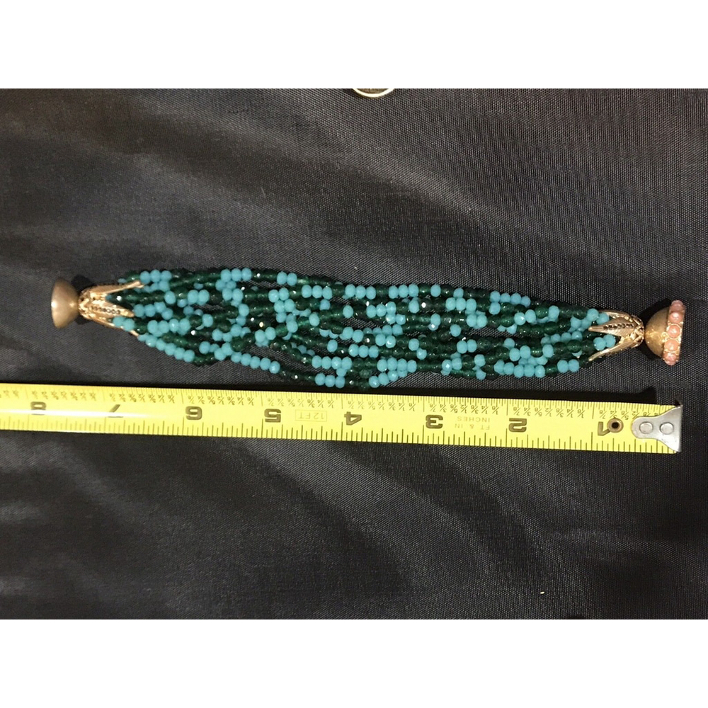 New Nanette Lepore Multi Row Glass Beaded Bracelet Green Blue - Picture 10 of 11